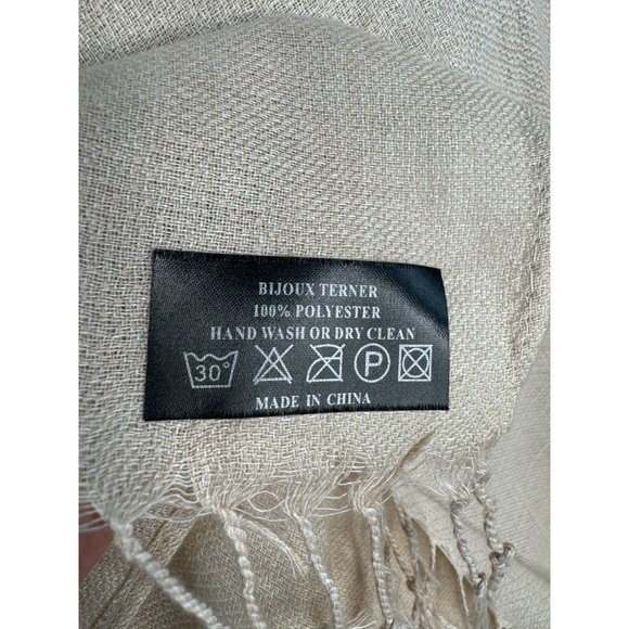 Bijoux Terner Pashima Wrap with Fringe OS Beige Polyester - has Blemish - Picture 8 of 16